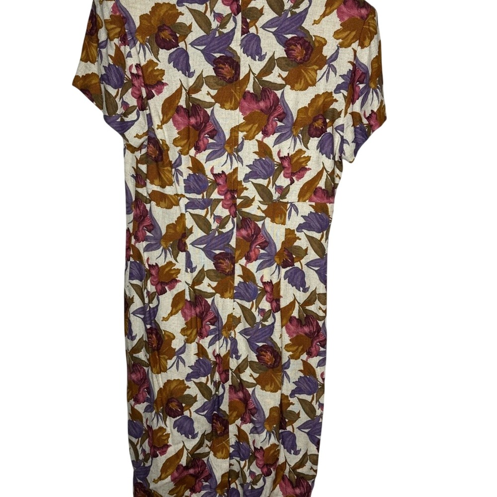 Vintage Deadstock Linen Blend Floral Midi Dress Grandma Cottage Forest Fairy - Picture 11 of 12